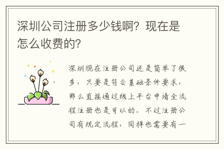 深圳公司注冊多少錢啊？現在是怎么收費的？