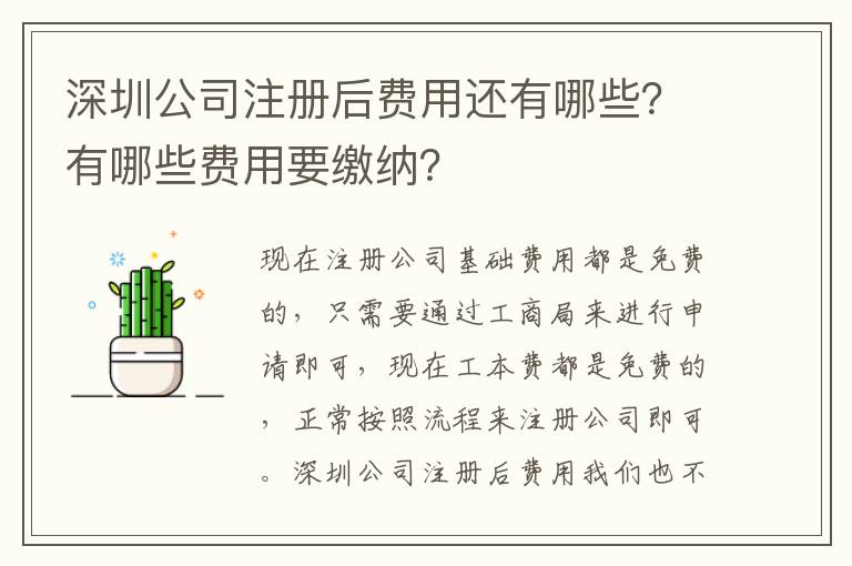 深圳公司注冊后費用還有哪些？有哪些費用要繳納？