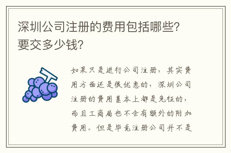 深圳公司注冊的費用包括哪些？要交多少錢？