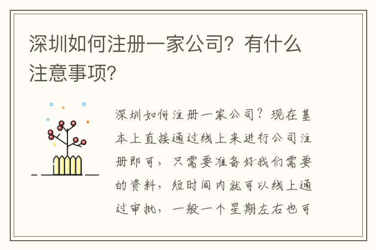 深圳如何注冊一家公司？有什么注意事項？