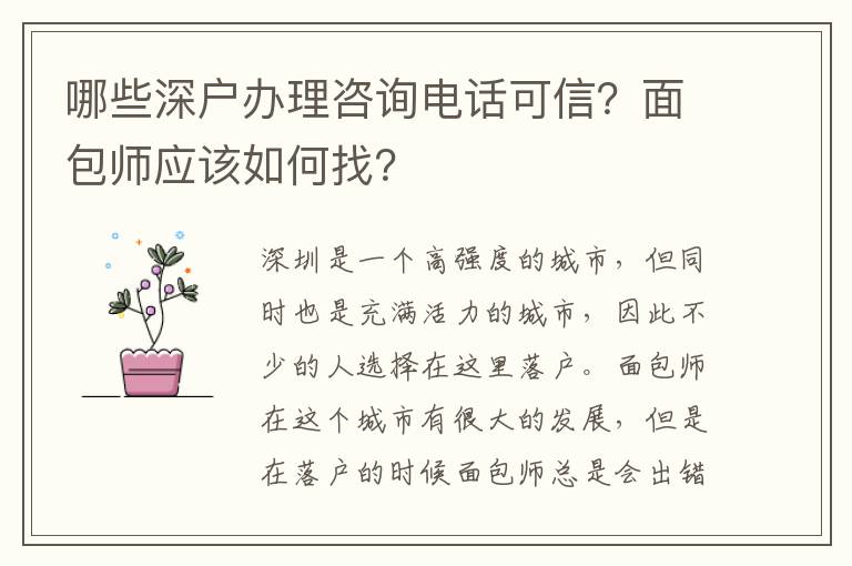 哪些深戶辦理咨詢電話可信？面包師應(yīng)該如何找？