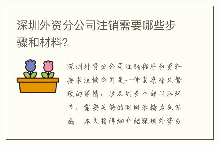 深圳外資分公司注銷需要哪些步驟和材料？