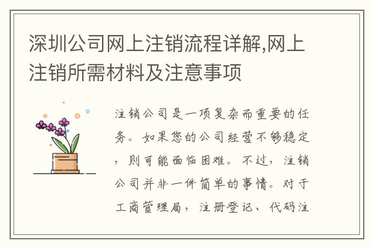 深圳公司網上注銷流程詳解,網上注銷所需材料及注意事項
