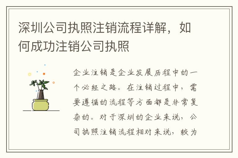 深圳公司執照注銷流程詳解，如何成功注銷公司執照