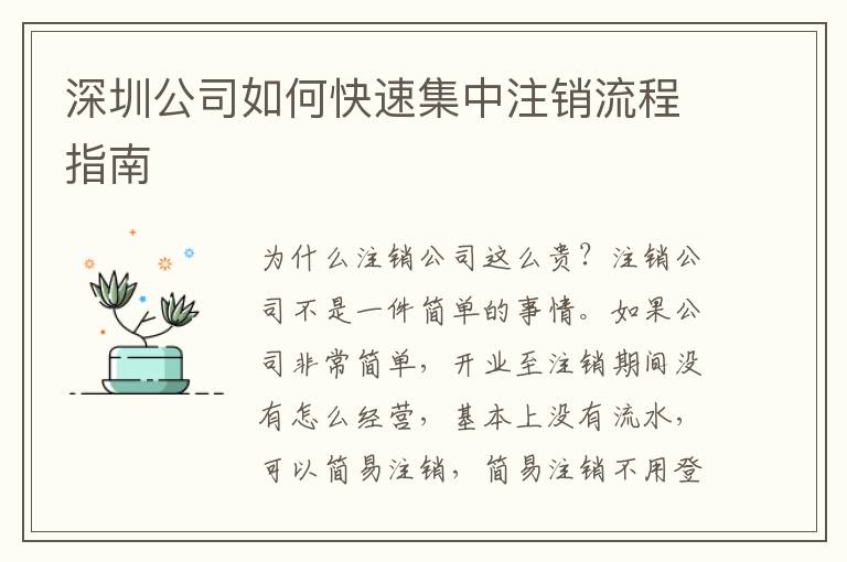 深圳公司如何快速集中注銷流程指南