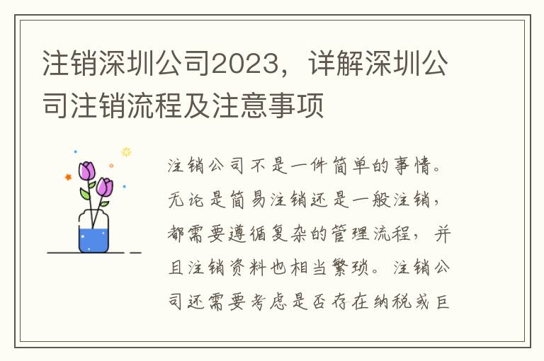 注銷深圳公司2023，詳解深圳公司注銷流程及注意事項(xiàng)