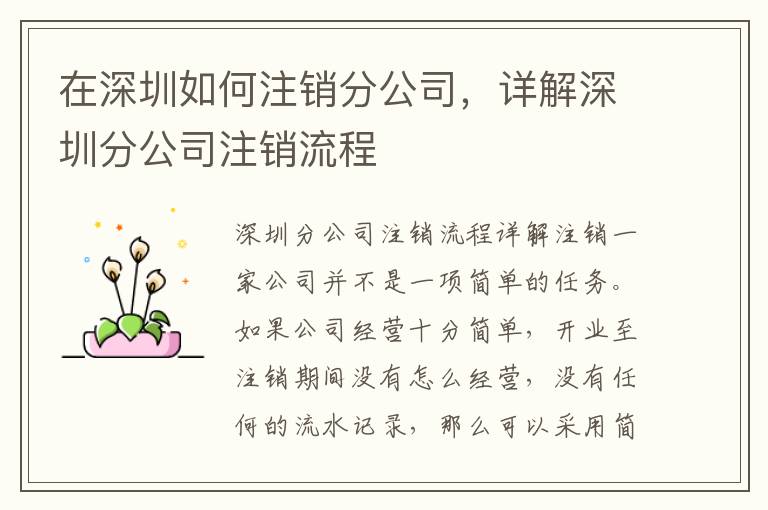 在深圳如何注銷分公司，詳解深圳分公司注銷流程