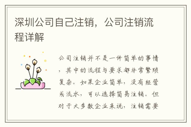 深圳公司自己注銷，公司注銷流程詳解