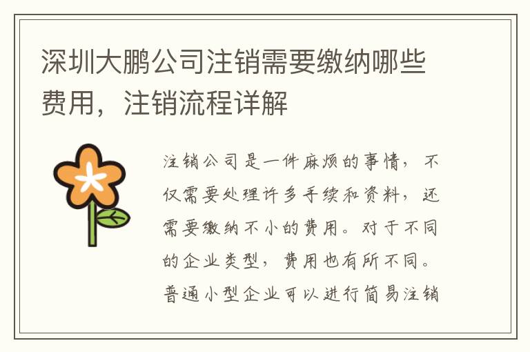 深圳大鵬公司注銷需要繳納哪些費用，注銷流程詳解