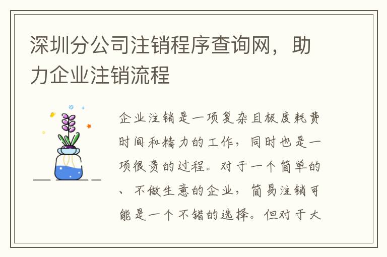 深圳分公司注銷程序查詢網(wǎng)，助力企業(yè)注銷流程