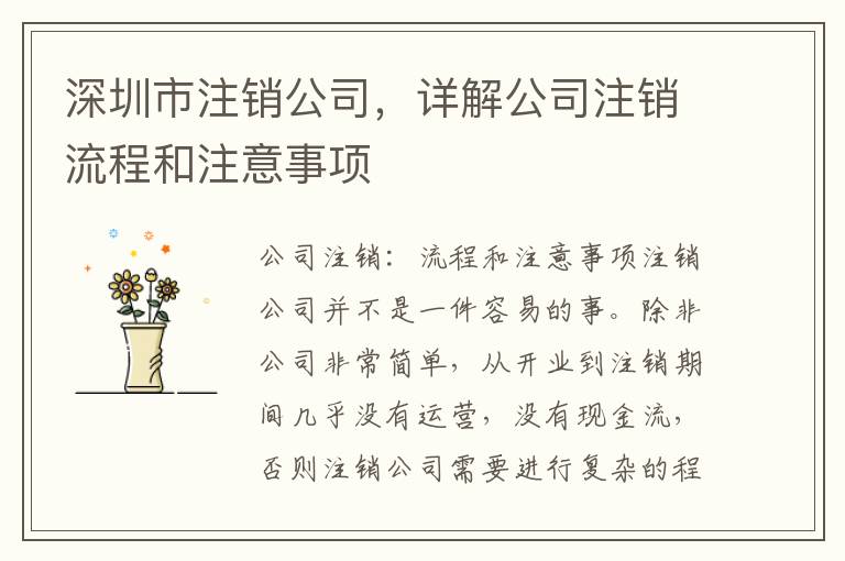 深圳市注銷公司，詳解公司注銷流程和注意事項