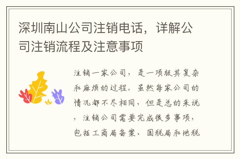 深圳南山公司注銷電話，詳解公司注銷流程及注意事項