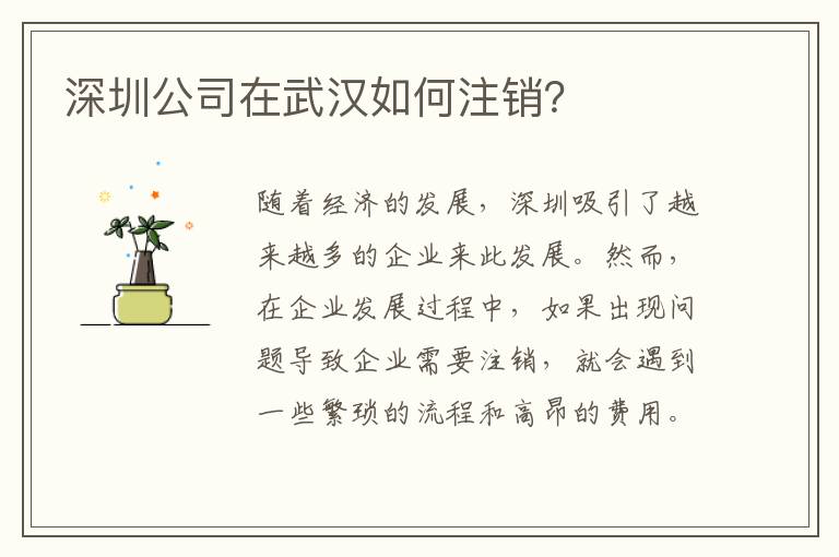 深圳公司在武漢如何注銷？