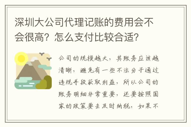 深圳大公司代理記賬的費用會不會很高？怎么支付比較合適？