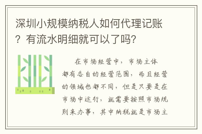 深圳小規模納稅人如何代理記賬？有流水明細就可以了嗎？