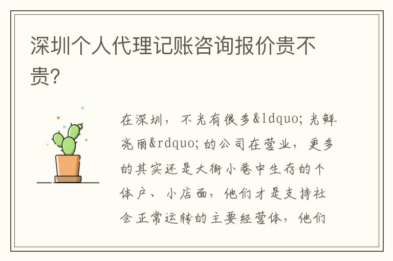 深圳個人代理記賬咨詢報價貴不貴？