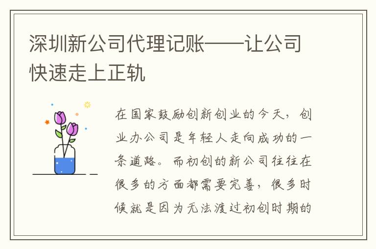 深圳新公司代理記賬——讓公司快速走上正軌